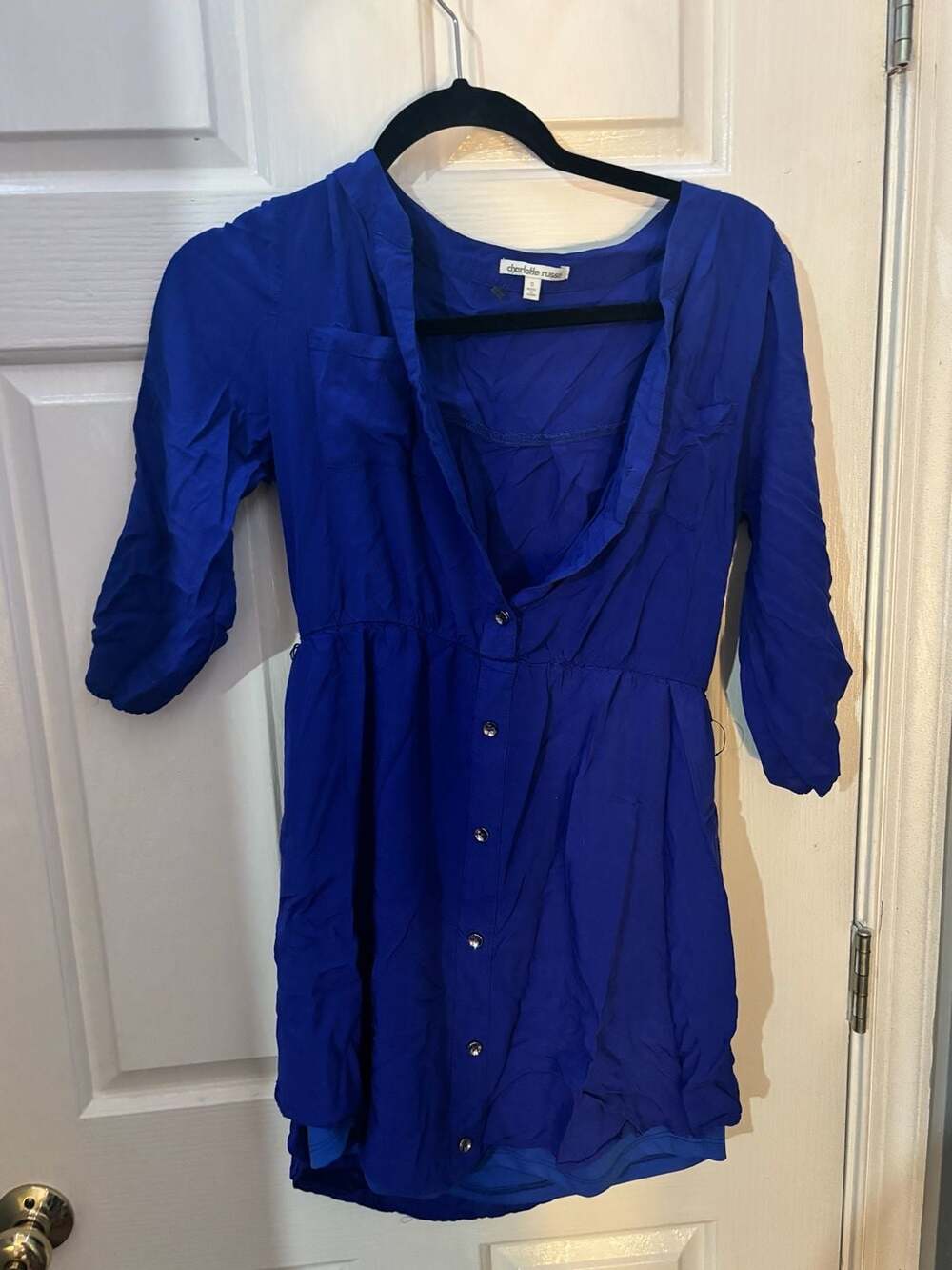 Charlotte Russe Royal Blue 3/4 Sleeve Button Front Shirt Dress Size S